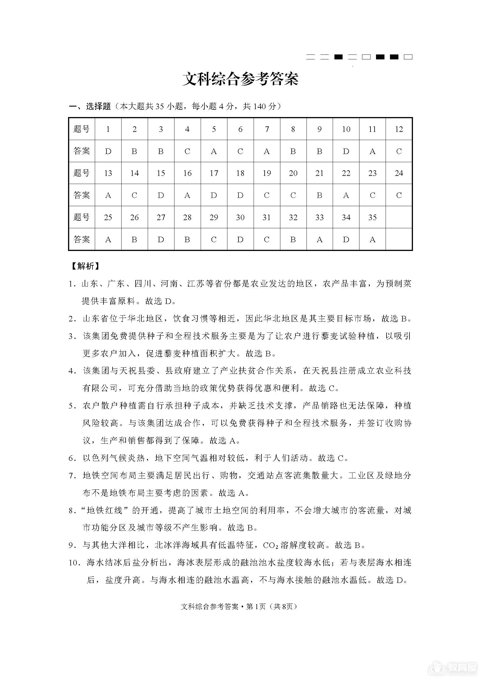 云南师大附中高三5月文综试题及参考答案（2023）