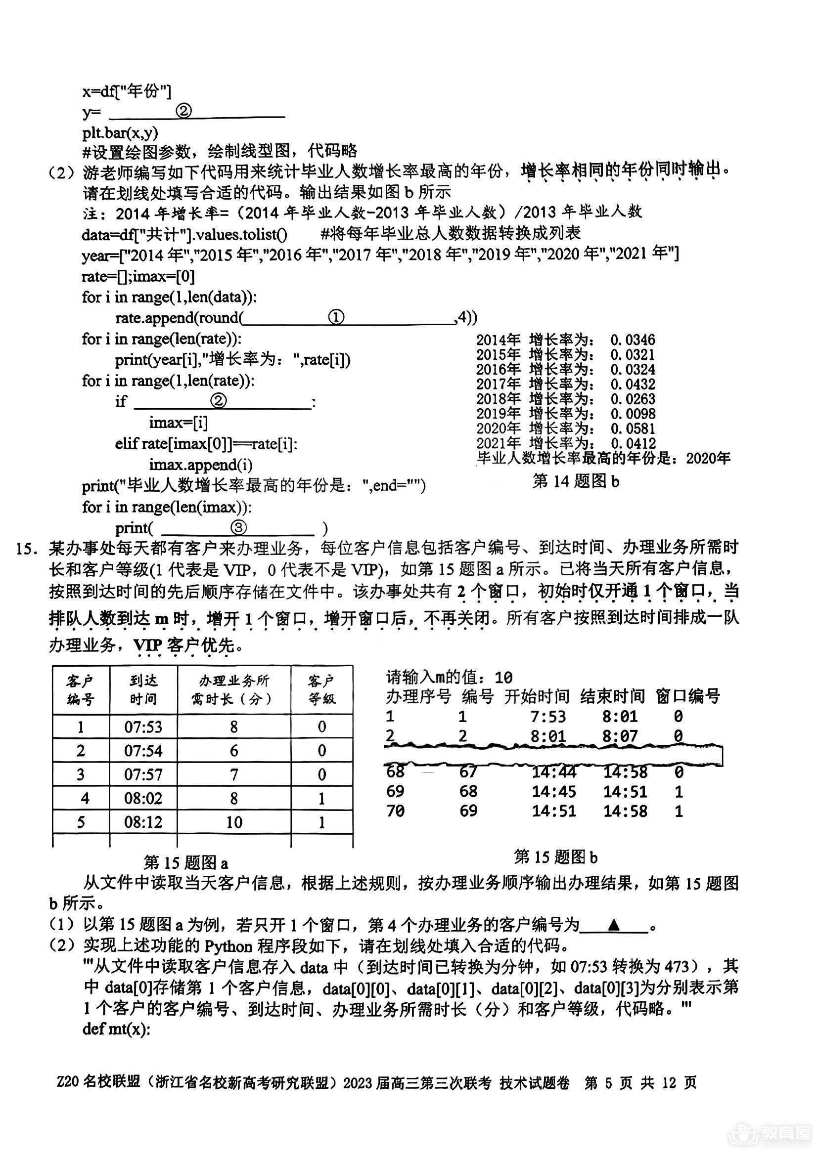 浙江省Z20名校联盟高三三联技术试题及答案（2023）