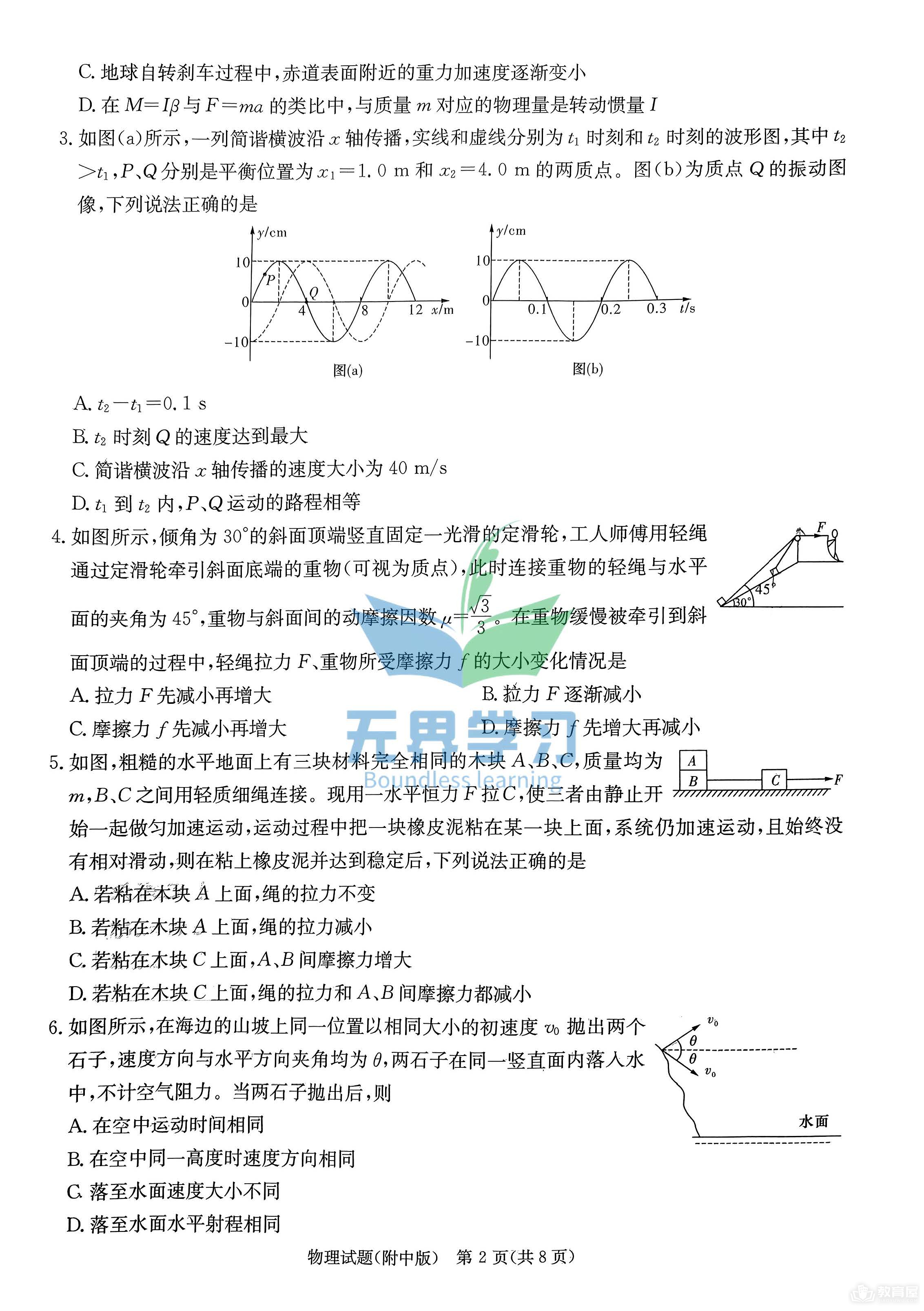 湖南师大附中高三三模物理试题及参考答案（2023）