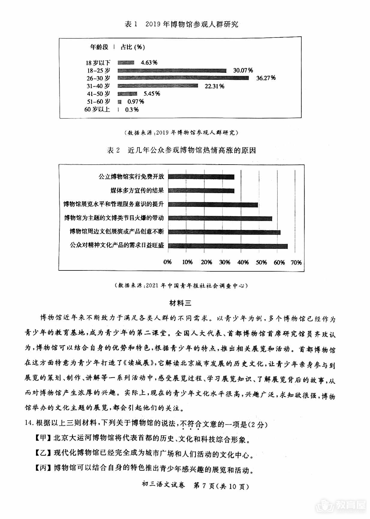 北京市通州区初三一模语文试题及参考答案（2023）