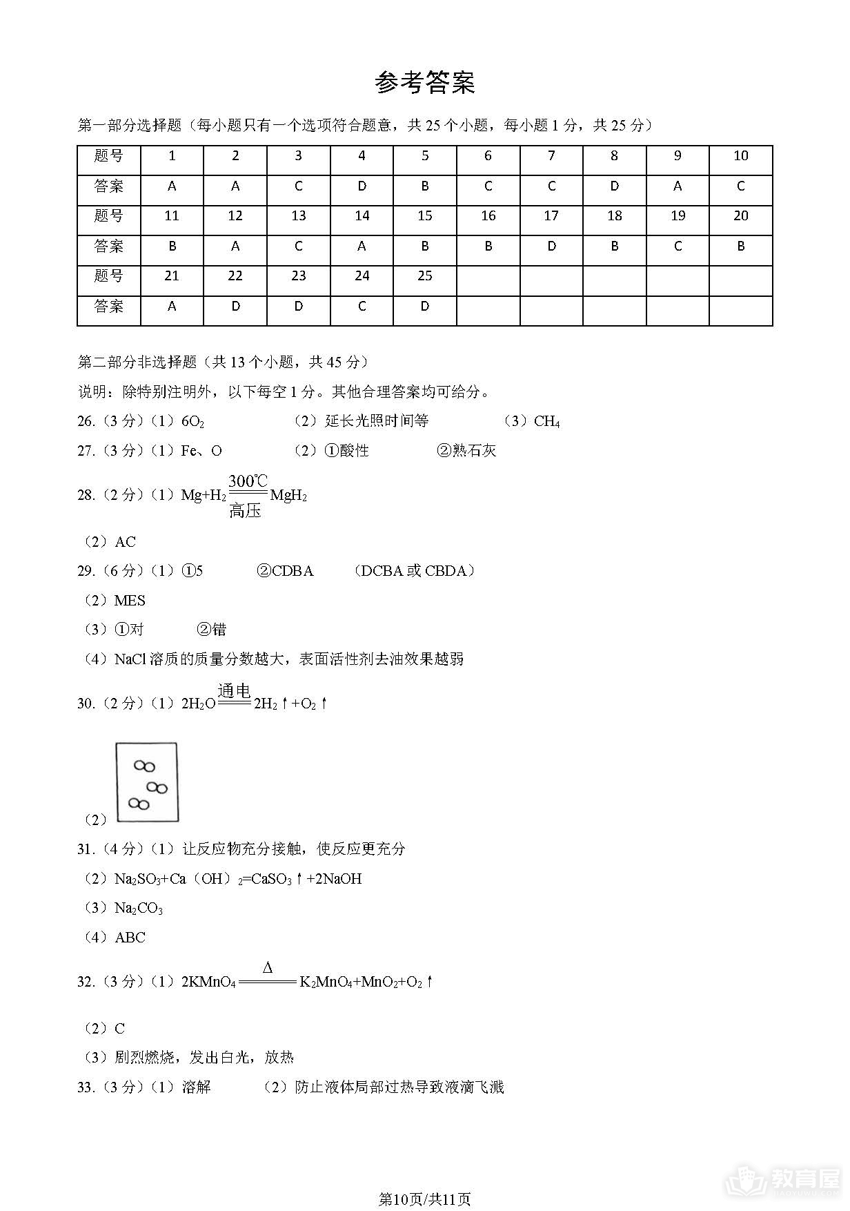 北京市西城区初三二模化学试题及参考答案（2023）